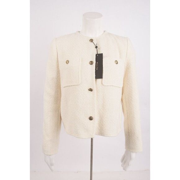 Massimo Dutti Womens Textured Cropped Jacket Cardigan S Cream Ivory 6049/558 NWT
